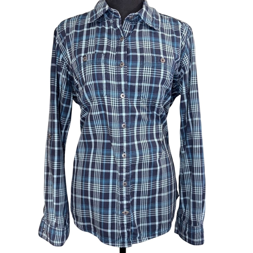 Carhartt Button Down Long‎ Sleeve Flannel Shirt Size Medium (8/10) Navy & Teal